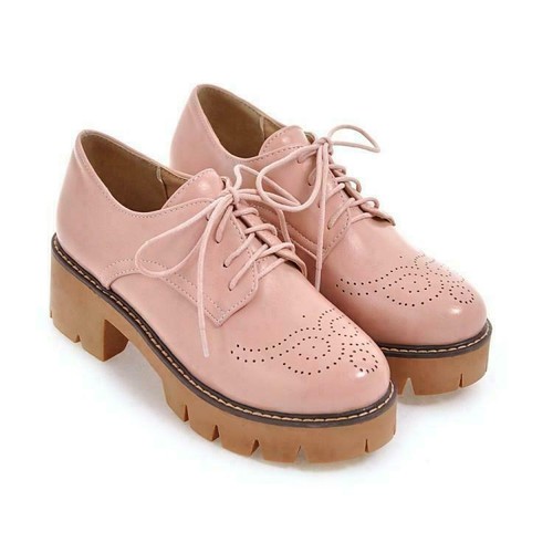 Brogues Womens Round Toe Block Heel 