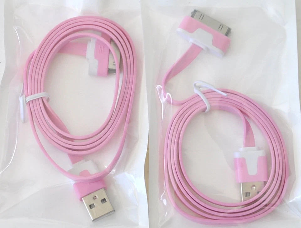 3FT TWIN PACK (2x) FLAT NOODLE usb data Sync Charger Cables for iphone 4 4S ipod - Image 3 of 3