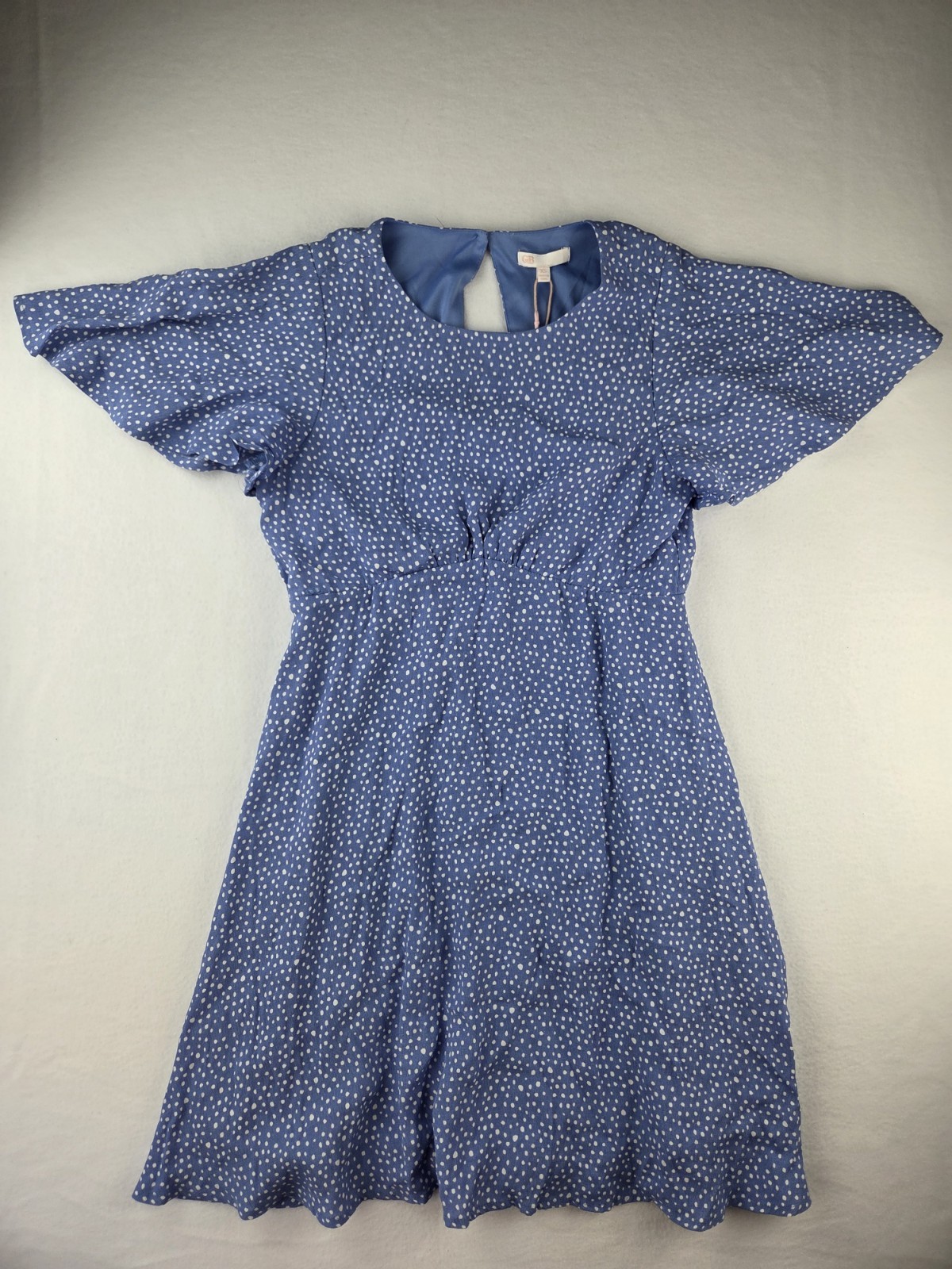 GB Women's Size XS Polka Dot Midi Dress Fit Flare Blue Ivory