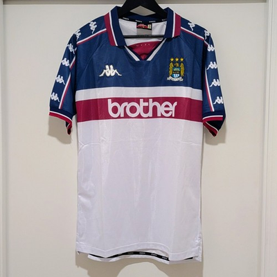 #ad Manchester City Away 1997 98 White Retro Jersey Men#x27;s L $59.00