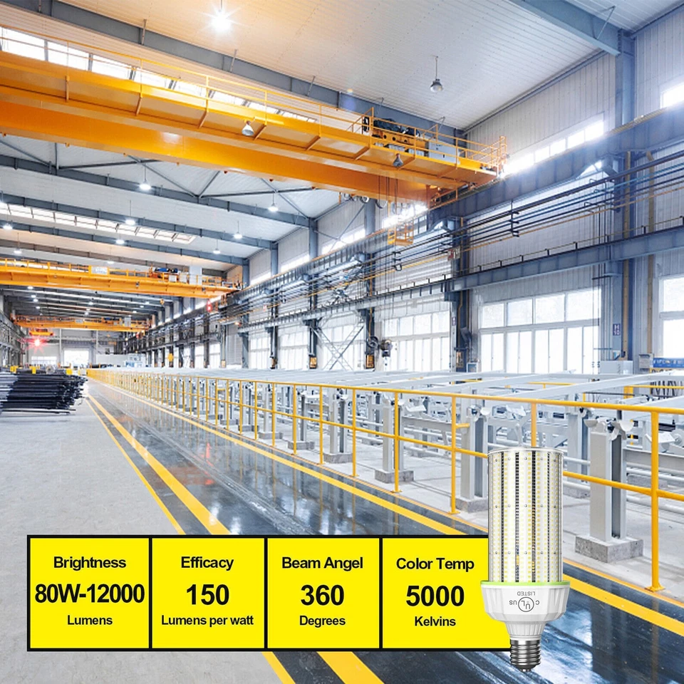 LED Corn Light Bulb 80W E39 Base for Warehouse Factory Workshop High Bay 5000K - Image 2 of 4