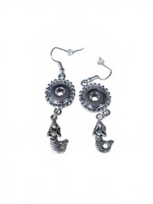 Silver Mermaid Snap Charm Earrings Dangle Silver Fishhook Earrings