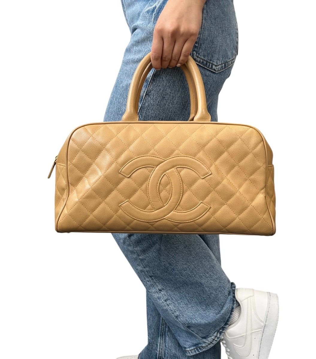 CHANEL Vintage Big CC Logo Quilted Leather Boston Bowling Bag