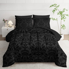 Black Grey Comforter Set King Size,7 Piece Damask Bedding Set Boho Paisley Comfo