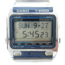 Casio T-2000 Quartz Digital Watch Logo Silver Used Men's