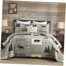 Quilt King Size, 100 Cotton King Size King 98"x106" Greyish Brown/Green