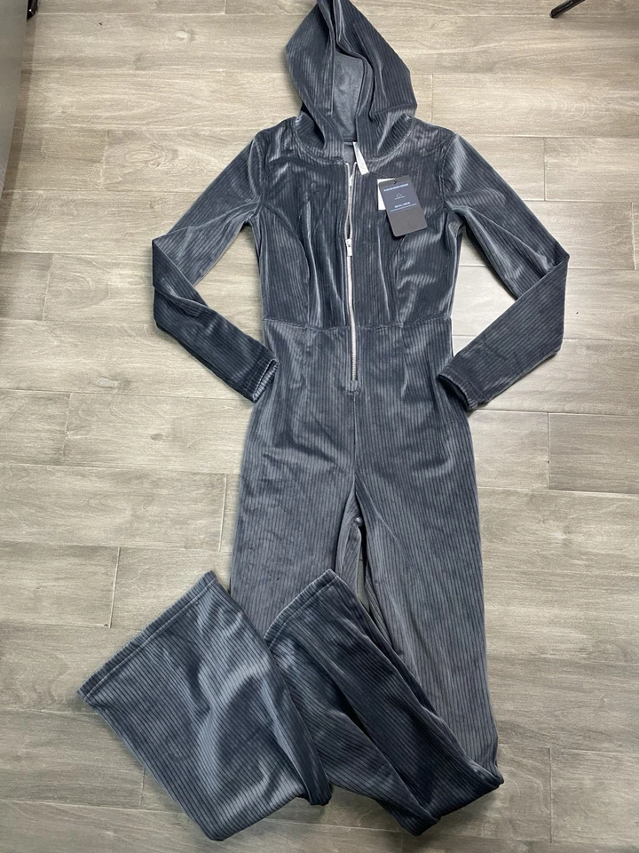 $109 Fabletics Gris Felpa Acanalado Terciopelo Con Capucha Mono Acampanado Terciopelo Chándal Xs Foto 3 de 4