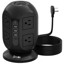 Surge Protector Power Strip Tower with 8 AC Outlets 4 USB Ports 1 Black-C