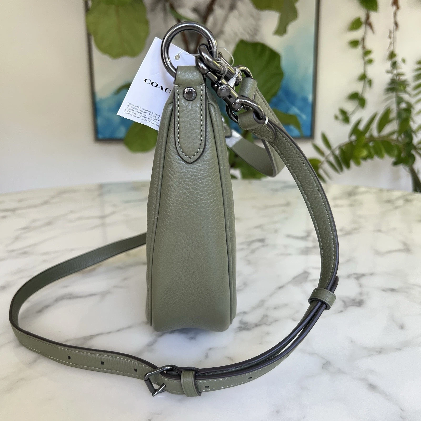 Borsa a tracolla Coach Aria nuova con etichette verde militare pelle ciottoli CO996 $378