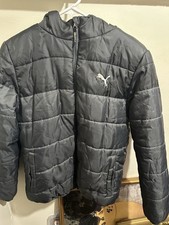 PUMA Kids Unisex Hooded Full Zip Puffer Jacket Gray Polyester L 14/16