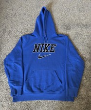 Vintage Nike Embroidered Swoosh Hoodie 90s Size 2XL Blue Black Y2K Center Swoosh