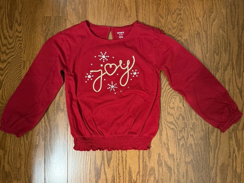 Girls Size 7 CARTER'S Gold JOY Christmas Elastic Waistband Dark Red Top