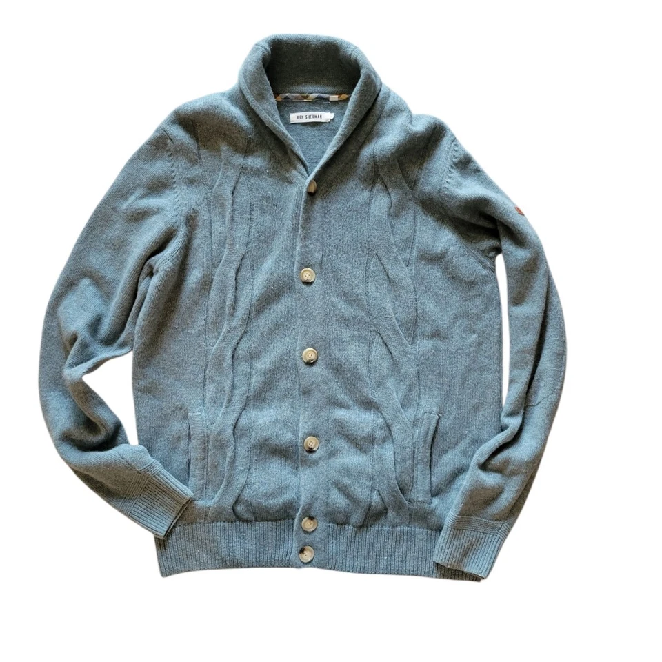 Ben Sherman Men's Blue Cable Knit Cardigan Sweater - Image 2 of 4