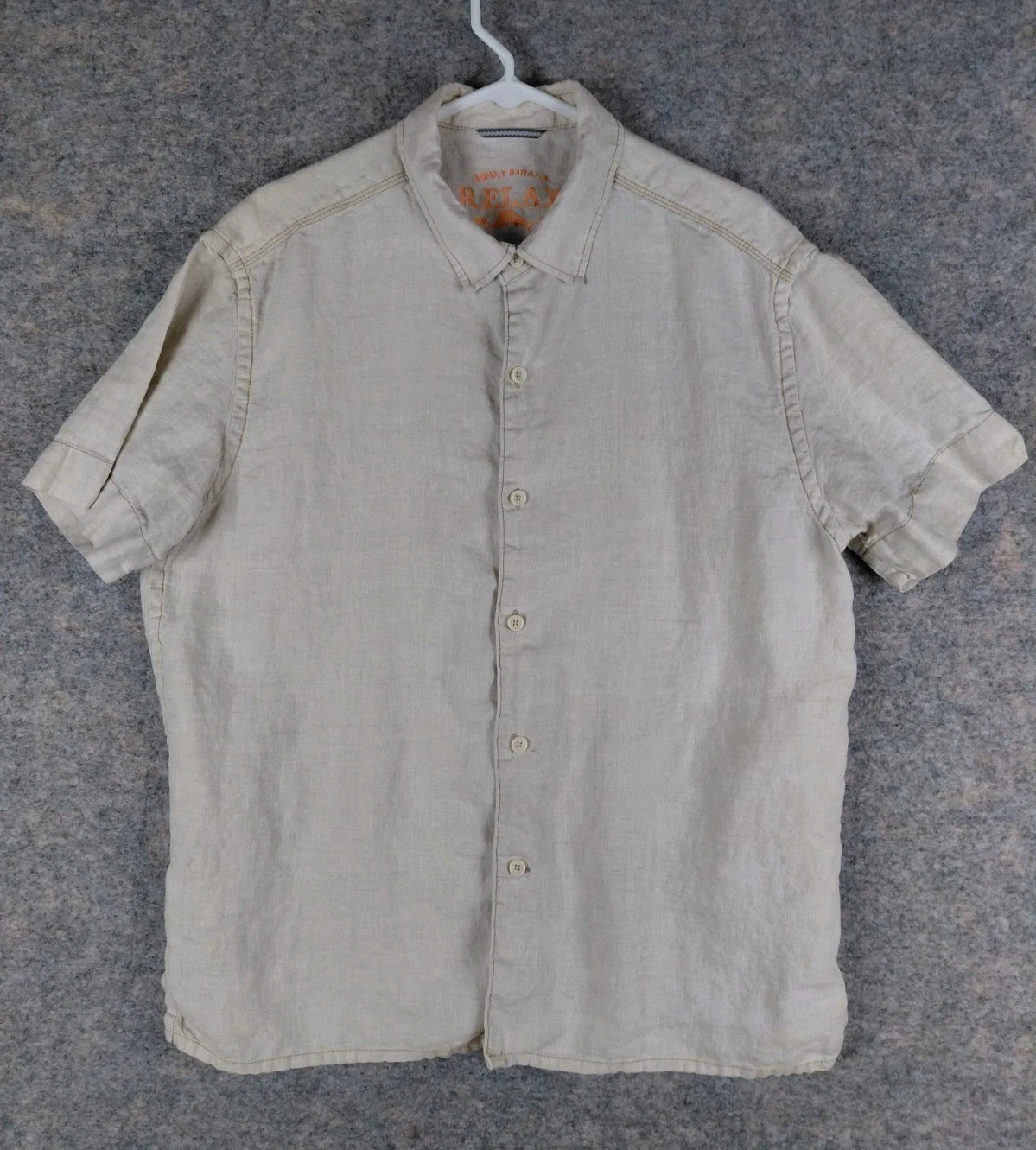 Tommy Bahama Button Up 100% Linen Shirt Men Large Beige Short Sleeve Preppy