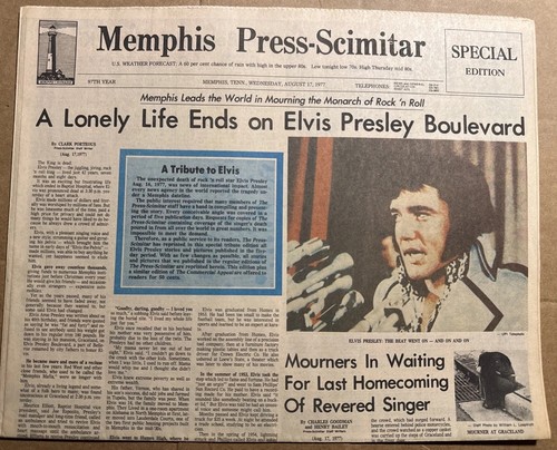 ELVIS PRESLEY Death Newspaper Memphis Press Scimitar Special Edition August 1977