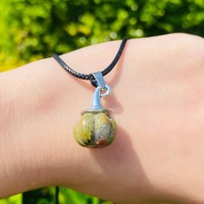 NGZ16-Natural Crystal Pumpkin Green Flower Stone Pendant Necklace Healing 1pcs