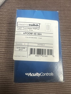 NEW nLight SensorSwitch Push Button WallPod nPODM 4S WH 204WK9
