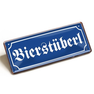 Blechschild BIERSTÜBERL 28x12cm Altdeutsche Schrift Blau Weiß Bayern Vintage
