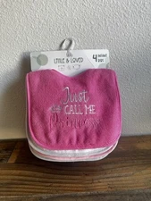 NEW Little and Loved 4 Pack Baby Bibs Hook Loop Closure Embroidered Girl Pink