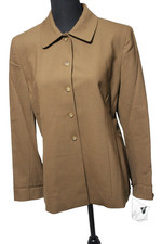 Vtg JONES NEW YORK Wool Blend Lined Blazer Size 8 Brown LS Button Cuffs Stretch
