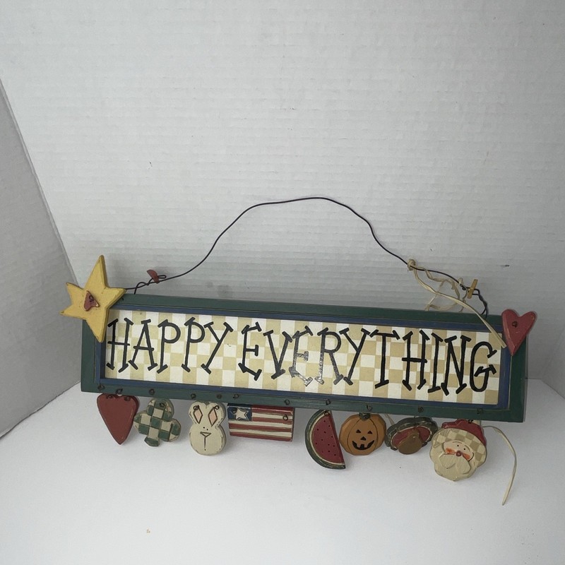 Happy Everything Wooden Hanging Wall Sign Plaque, Painted Rustic Green Rectangle