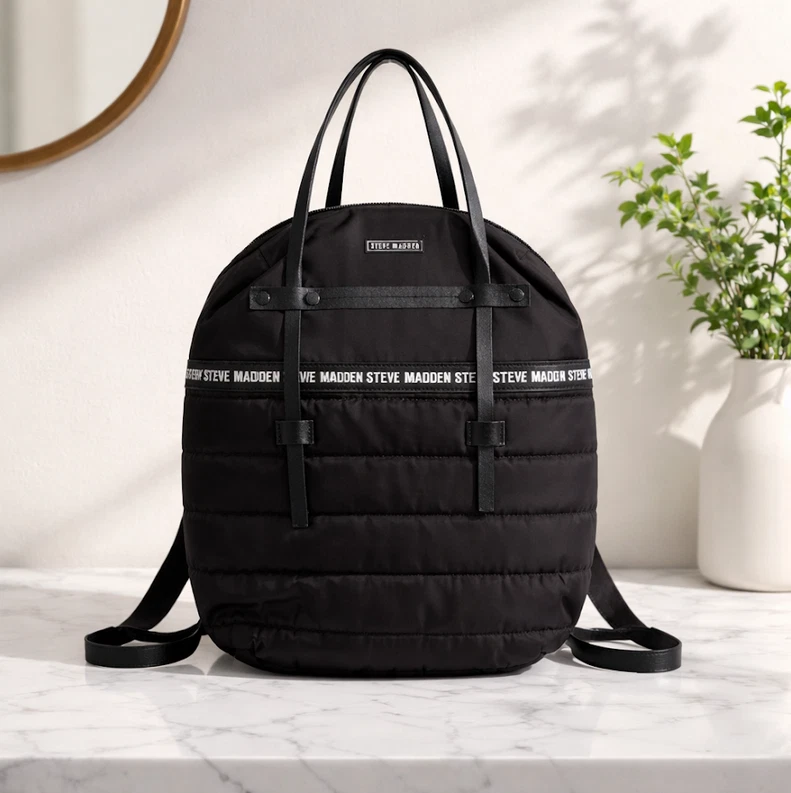 Steve Madden Bjodah Black Quilted Backpack with carry handles and branded strap Steve Madden | Bags | Steve Madden Backpack | Poshmark main image 4