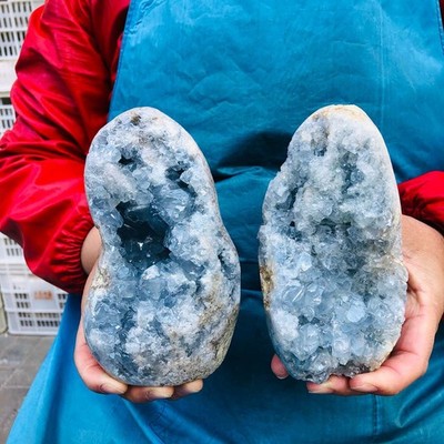 2 Pieces 4.86LB natural blue crystal cave quartz crystal mineral specimen 3249