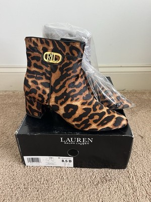 NEW Polo Ralph Lauren Leopard Haircalf Boots WYNNE Womens 8.5 B Gold $200 Animal