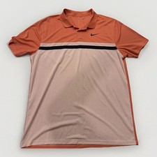 Nike Polo Shirt Mens L Orange Golf Dri Fit Pullover Short Sleeve Strip Logo