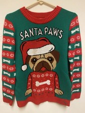 Santa Paws Pug XL Children s Christmas Sweater Unisex 100 Percent Acrylic