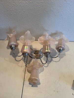 Set Of 5 Murano Italian 0ink Calla Lily Glass Wall Sconces