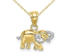 10K Yellow Gold Elephant Charm Pendant with Chain