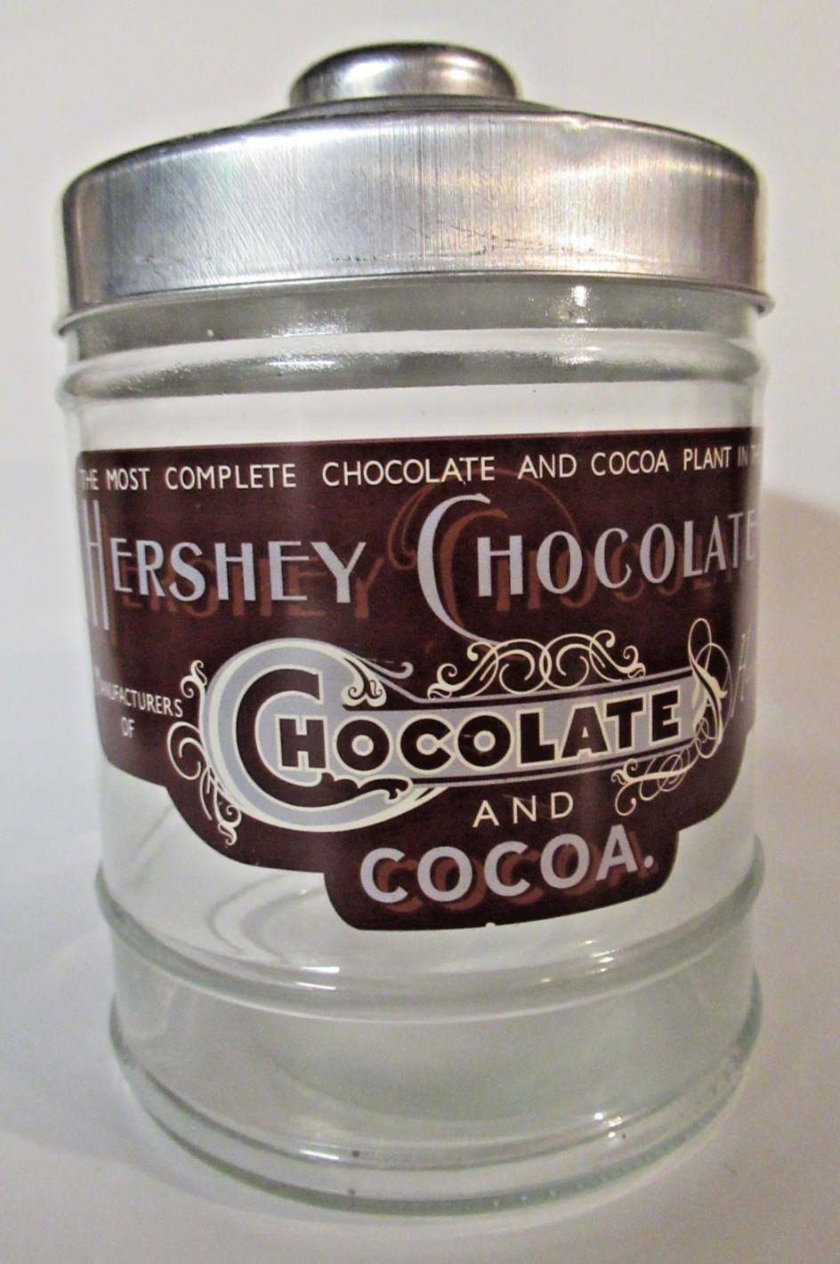 Hershey Chocolate & Cocoa Glass Jar w/ Metal Lid