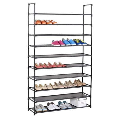 Schuhregal Stoffregal Kellerregal 50 Paar Schuhe Standregal 10 Böden schwarz - Bild 1 von 3