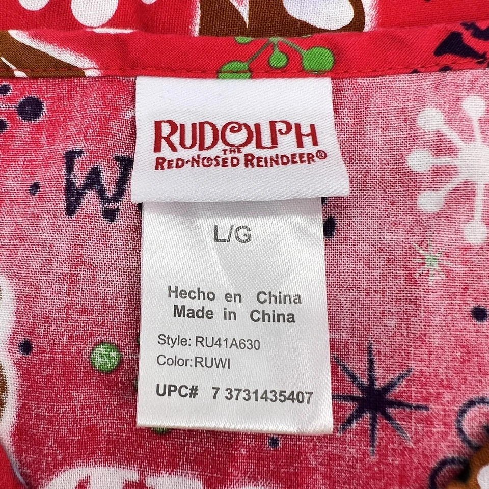 Rudolph The Red Nosed Reindeer Womens Scrub Top Large Short Sleeves Christmas - Image 4 of 4