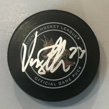 VICTOR SODERSTROM SIGNED ARIZONA COYOTES OFFICIAL GAME HOCKEY PUCK W/ CASE COA