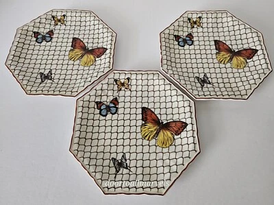 3 Platos Mariposa Vintage Mottahedeh Italia Octogonales 7.5" Orig. Pegatina - Imagen 1 de 4