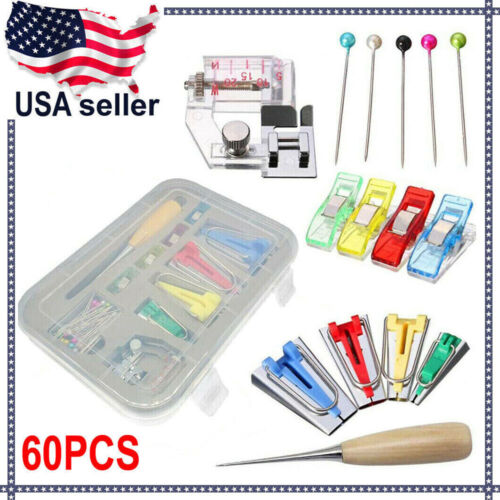 60pcs Fabric Bias Binding Tape Maker Kit Binder Foot For Sewing Quilting Sew Kit - Picture 1 of 15