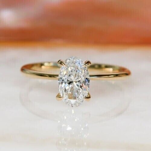 2Ct Oval Cut Lab-Created Diamond Engagemet Solitaire Ring 14K Yellow Gold Plated - Picture 1 of 4