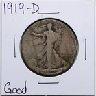 1919-D 50C Walking Liberty Half Dollar in Good Condition #1844