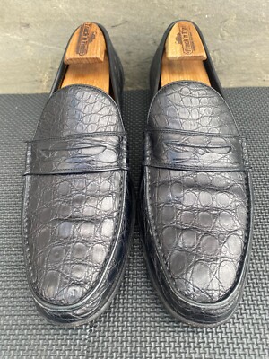 a.testoni Black Exotic leather penny loafer Size Croc Sz UK 