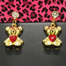 New Red Enamel Cute Love Bear Crystal Fashion Lady Women Stand Earrings