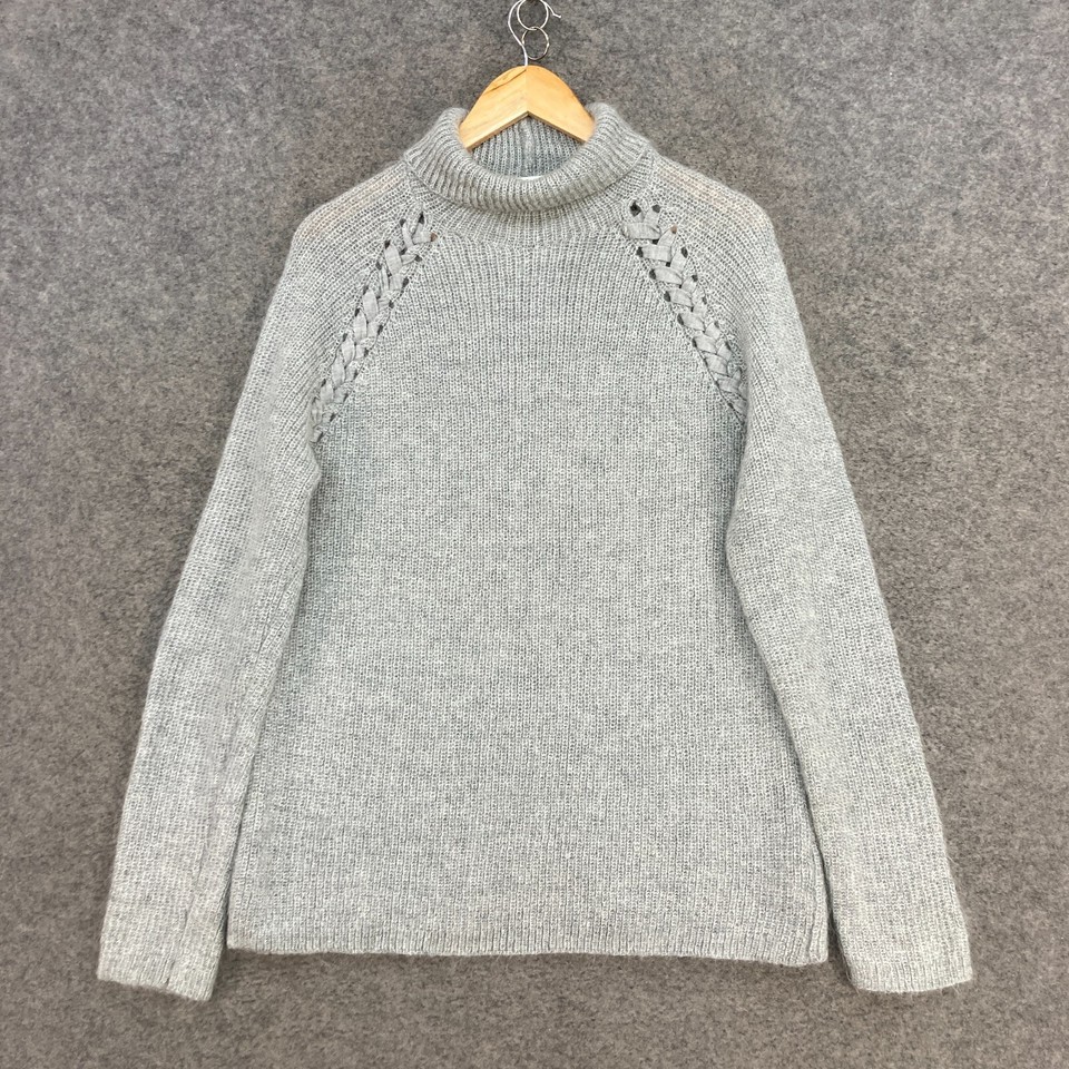 Witchery Jumper Womens Medium Grey Mohair Blend Knit Roll Neck Sweater 9833