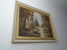 Original oil painting beautiful trees vintage age in nice original frame signed