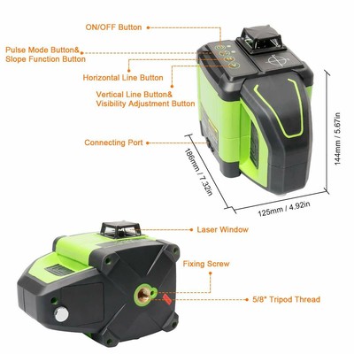 Huepar 3 x 360 Cross Line Laser Level 3D Self-leveling Three-Plane