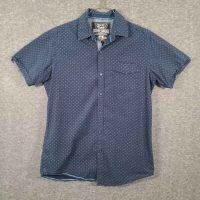 Broken Threads Button Up Shirt Mens Medium Arrow Pattern Navy Blue Short Sleeve