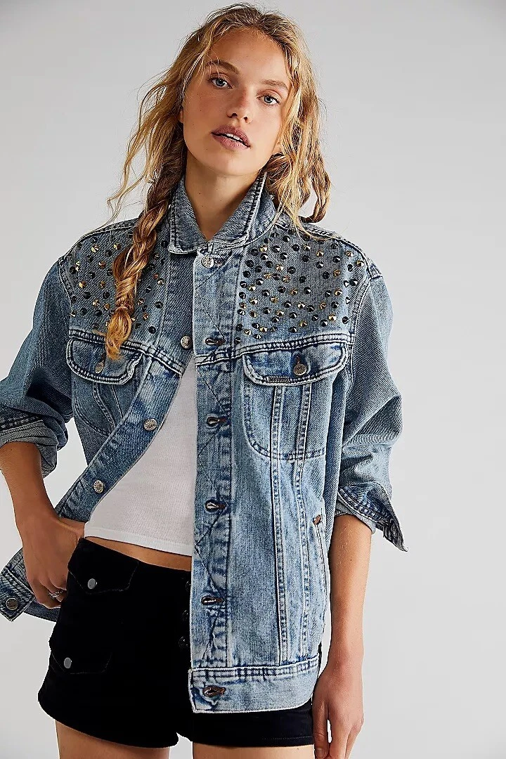 Free people sale studded trucker jacket