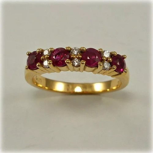 0.55 Ct Natural Ruby & Diamond Engagement Ring 14K Solid Yellow Gold Size 6.5 - Picture 1 of 6