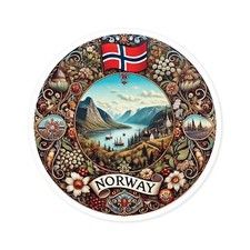 Norway Landscape Round Sticker, Indoor Outdoor Vinyl Decal, Laptop Sticker