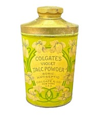 Antique Vtg Colgate Baby Talcum Powder Tin Advertising Tin Lot Graphic Gold